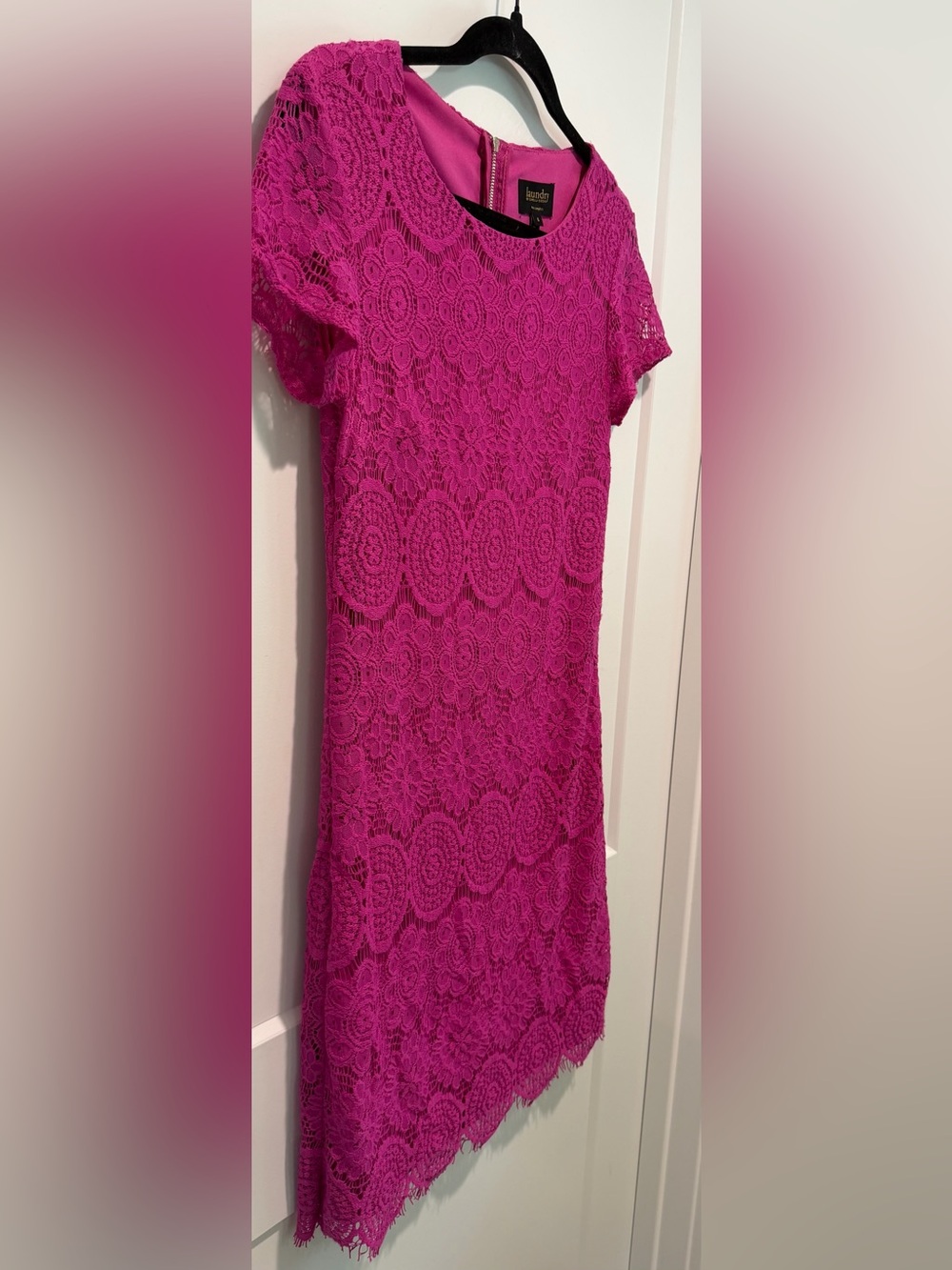 Laundry Shelli Segal Fuchsia Lace Sheath Mini Dress 6 Y2K Romantic Cocktail - Picture 6 of 9